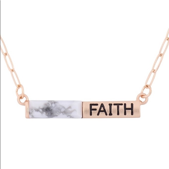 NATURAL STONE HALF METAL NECKLACE - MATTE GOLD HOWLITE- FAITH - Picture 1 of 3